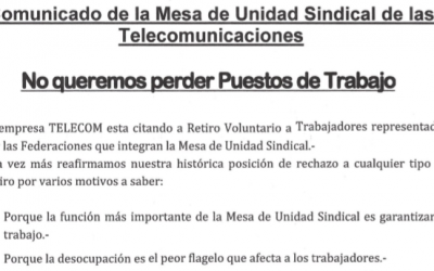 Comunicado de la Mesa de Unidad Sindical de las Telecomunicaciones