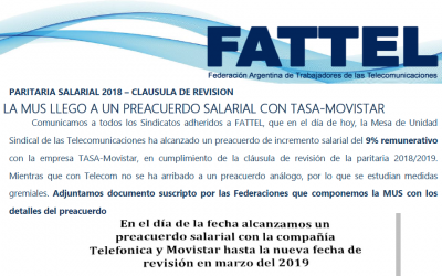 LA MUS LLEGO A UN PREACUERDO SALARIAL CON TASA-MOVISTAR